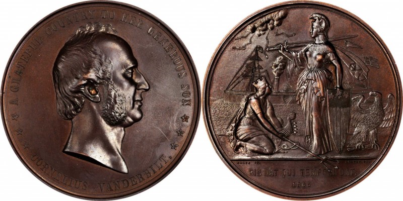 1865 Cornelius Vanderbilt Medal. Bronzed Copper. 76.3 mm. Julian PE-36. About Un...