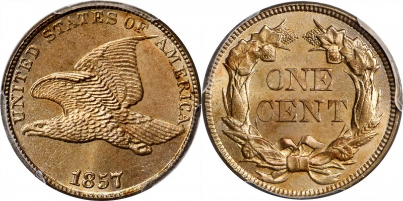 1857 Flying Eagle Cent. Type of 1857. MS-66 (PCGS).

This is an exceptionally ...