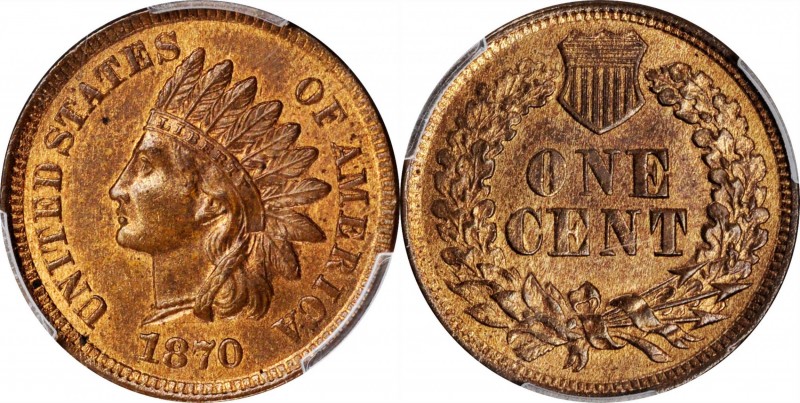 1870 Indian Cent. Bold N. Snow-1, FS-101. Doubled Die Obverse, Repunched Date, D...