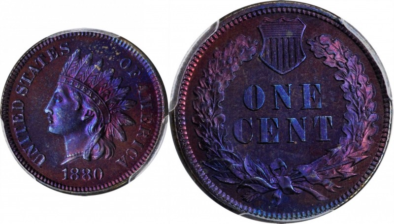 1880 Indian Cent. Proof-66 BN (PCGS).

Breathtakingly beautiful surfaces are v...