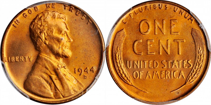 1944-D/S Lincoln Cent. FS-511. MS-65+ RD (PCGS). CAC.

Splendid orange-red sur...