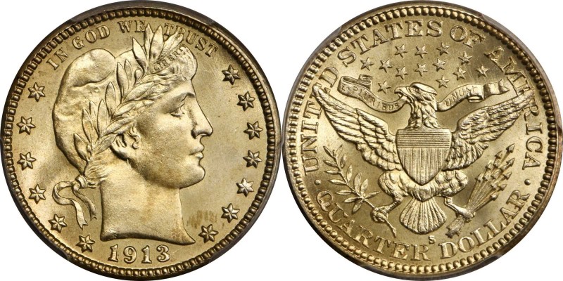 Key Date, Low Mintage 1913-S Quarter

1913-S Barber Quarter. MS-66+ (PCGS). CA...