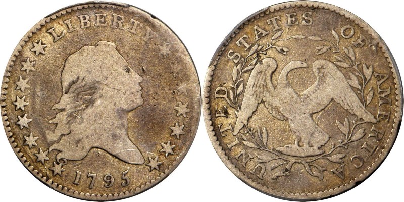 1795 Flowing Hair Half Dollar. O-115, T-10. Rarity-5. Two Leaves. VG-8 (PCGS).
...