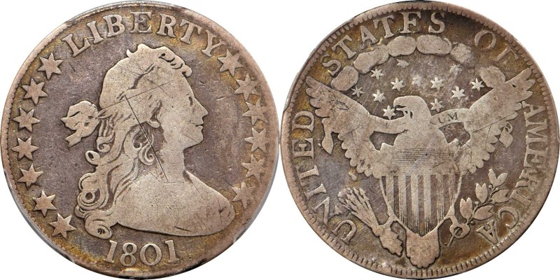 1801 Draped Bust Half Dollar. O-101, T-2. Rarity-3. VG Details--Graffiti (PCGS)....