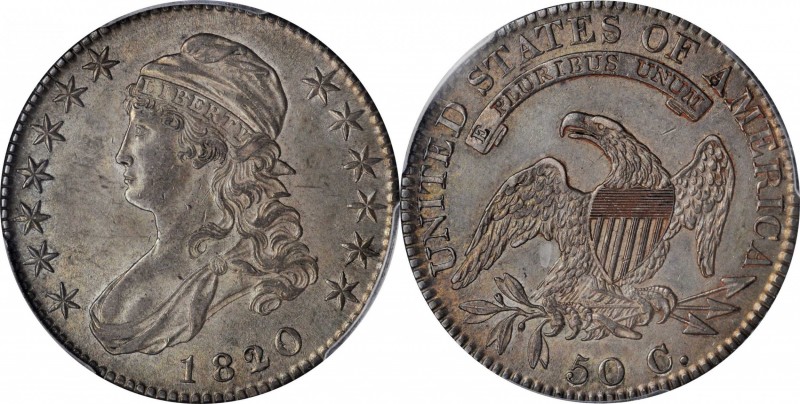 1820/19 Capped Bust Half Dollar. O-101. Rarity-2. Square Base 2. AU-55 (PCGS). C...