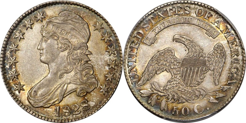 1828 Capped Bust Half Dollar. O-106. Rarity-4+. Curl Base Knob 2. AU-58 (PCGS)....