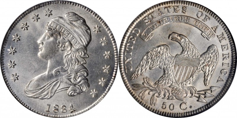 1834 Capped Bust Half Dollar. O-111. Rarity-1. Small Date, Small Letters. MS-64 ...