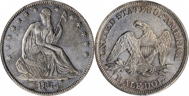 1844-O Liberty Seated Half Dollar. WB-22, FS-301. Rarity-4. Doubled Date. AU-50 ...