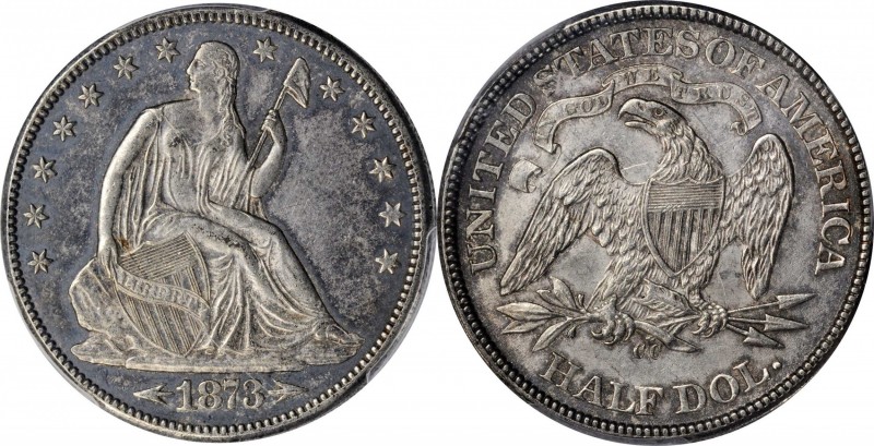 1873-CC Liberty Seated Half Dollar. Arrows. WB-7. Rarity-4. Repunched Date. AU-5...