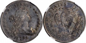 1796 Draped Bust Silver Dollar. BB-61, B-4. Rarity-3. Small Date, Large Letters. AU Details--Reverse Graffiti, Cleaned (NGC).

This is a well center...