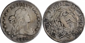 1796 Draped Bust Silver Dollar. BB-61, B-4. Rarity-3. Small Date, Large Letters. VF Details--Cleaned (PCGS).

This well struck, nicely centered exam...
