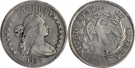 1797 Draped Bust Silver Dollar. BB-73, B-1a. Rarity-3. Stars 9x7, Large Letters. VF Details--Cleaned (PCGS).

This is a well centered example with f...