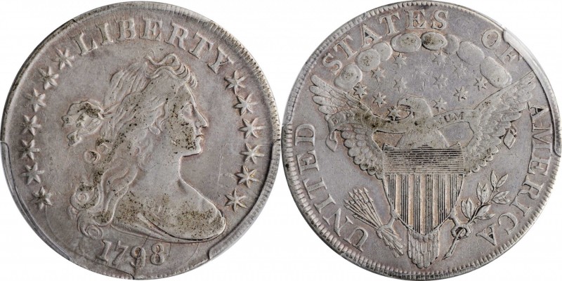 1798 Draped Bust Silver Dollar. Heraldic Eagle. BB-119, B-29. Rarity-4. Pointed ...