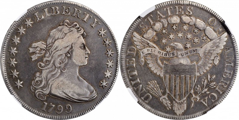 1799 Draped Bust Silver Dollar. BB-160, B-12a. Rarity-3. VF-30 (NGC). CAC.

Ha...