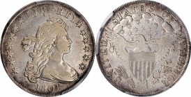 1801 Draped Bust Silver Dollar. BB-213, B-3. Rarity-3. VF-20 (PCGS).

Otherwise lightly toned in pearl gray, both sides exhibit blushes of warmer ol...