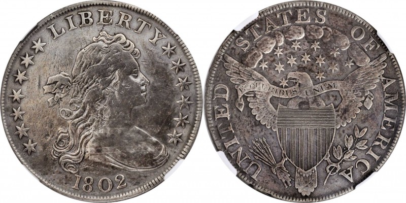 1802 Draped Bust Silver Dollar. BB-241, B-6. Rarity-1. Narrow Date. VF Details--...