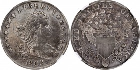 1802 Draped Bust Silver Dollar. BB-241, B-6. Rarity-1. Narrow Date. VF Details--Repaired, Whizzed (NGC).

More affordable mid-grade quality for the ...