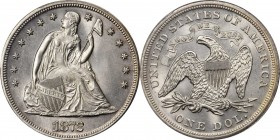 Exceptional Near-Gem 1872 Liberty Seated Dollar

1872 Liberty Seated Silver Dollar. OC-5. Rarity-3-. Misplaced Date. MS-64+ (PCGS). CAC.

A brilli...