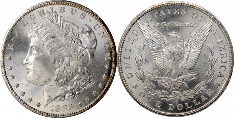 1885-CC Morgan Silver Dollar. MS-65 (PCGS).

This is a frosty, brilliant Gem e...