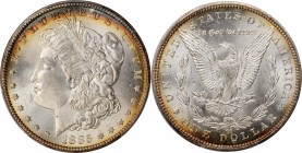 1885-CC Morgan Silver Dollar. MS-64+ (PCGS).

Peripherally toned in iridescent cobalt blue and reddish-orange shades, this otherwise brilliant examp...