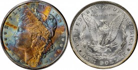 1886 Morgan Silver Dollar. MS-65+ (PCGS). CAC.

This Gem is a find for Morgan dollar toning enthusiasts. The obverse exhibits a patchwork of vivid c...