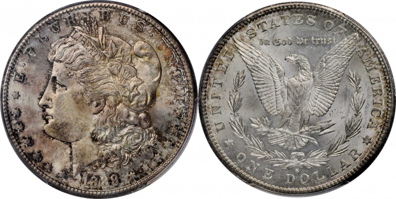 1889-S Morgan Silver Dollar. MS-65 (PCGS).

Mottled olive-russet and pinkish-s...