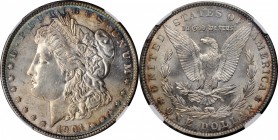 1901 Morgan Silver Dollar. MS-62 (NGC). CAC.

Otherwise silver gray surfaces are enhanced by blushes of iridescent cobalt blue and reddish-apricot t...