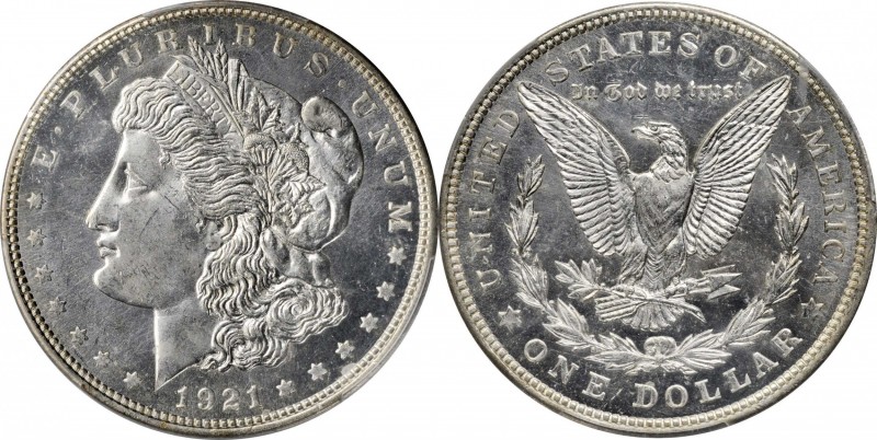 1921 Morgan Silver Dollar. MS-65 PL (PCGS).

Untoned brilliant white surfaces ...