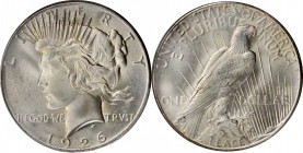 1926 Peace Silver Dollar. MS-66+ (PCGS). CAC.

Sharply struck with full mint frost, this impressive Gem is exceptionally well preserved with a virtu...