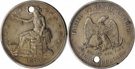 1873-CC Trade Dollar. EF Details--Holed (PCGS).

Scarce to rare at all levels of preservation, the first year 1873-CC trade dollar has a limited min...