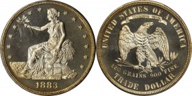 1883 Trade Dollar. Proof-66 Cameo (PCGS).

Pretty iridescent reddish-gold toning appears to drift toward the borders, leaving the centers on both si...