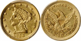 Elusive Choice AU 1853-D $2.50 AU-55 (PCGS)

1853-D Liberty Head Quarter Eagle. AU-55 (PCGS).

An incredibly attractive piece with pale golden-whe...