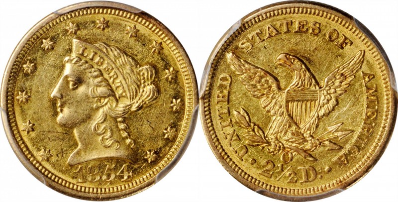 1854-O Liberty Head Quarter Eagle. Winter-2. With One Pinch of California Gold D...