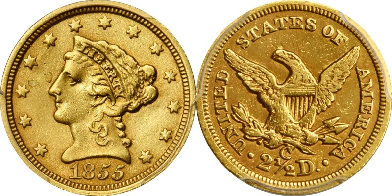 1855-C Liberty Head Quarter Eagle. EF Details--Repaired (PCGS).

Smooth and cu...