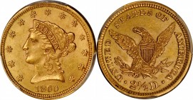 1860 Liberty Head Quarter Eagle. Type II Reverse. MS-62 (PCGS).

Handsome honey-rose patina enhances both sides of this nicely struck, sharply defin...
