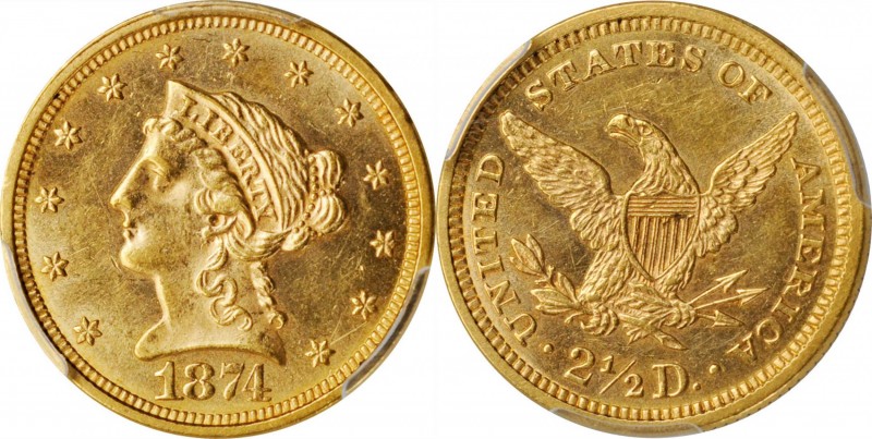 1874 Liberty Head Quarter Eagle. MS-62 (PCGS).

A truly superior example with ...