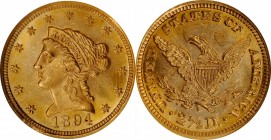 1894 Liberty Head Quarter Eagle. MS-65 * (NGC).

Gorgeous golden-orange surfaces feature frosty to semi-reflective luster. The strike is full and th...