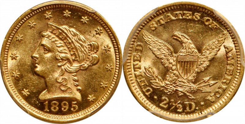 1895 Liberty Head Quarter Eagle. MS-62 (PCGS).

Handsome yellow gold surfaces ...