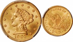 1902 Liberty Head Quarter Eagle. MS-66 (PCGS).

Richly frosted luster mingles with handsome rose-orange patina on both sides of this smooth-looking ...