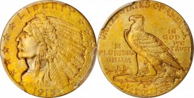 1915 Indian Quarter Eagle. MS-64+ (PCGS).

Blushes of vivid reddish-rose iridescence enliven a base of warmer golden-orange patina on both sides of ...