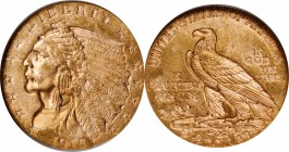 1915 Indian Quarter Eagle. MS-64 (NGC).

Sharply struck and lustrous surfaces exhibit intermingled highlights of pale pink iridescence to a base of ...