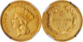 1854-O Three-Dollar Gold Piece. Winter-2. AU-50 (NGC).

Even golden-honey patina to both sides, the surfaces reveal glints of original luster and vi...