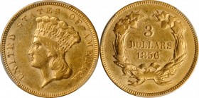 1856 Three-Dollar Gold Piece. AU-53 (PCGS).

The devices are lightly circulated with no marks of any consequence. Original mint luster remains in th...