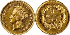 1872 Three-Dollar Gold Piece. AU-55 (PCGS).

Vivid honey-gold patina adorns both sides of this prooflike example. Minimally circulated with plenty o...