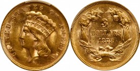 1878 Three-Dollar Gold Piece. AU-58 (PCGS).

A handsome example with minimal contact marks and plenty of original mint luster in the protected areas...