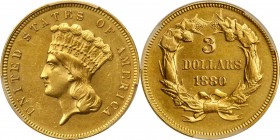 1880 Three-Dollar Gold Piece. AU Details--Surfaces Smoothed (PCGS).

Unusually smooth but still attractive, with considerable reflectivity and unifo...