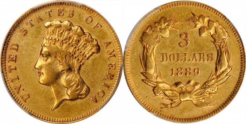 1889 Three-Dollar Gold Piece. AU Details--Cleaned (PCGS).

The popular 1889 is...