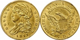 Impressive Mint State 1811 Capped Bust Left $5 

1811 Capped Bust Left Half Eagle. BD-1. Rarity-3+. Tall 5. MS-61 (PCGS).

This impressive Tall 5 ...