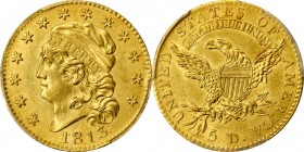 Desirable Mint State 1813 Capped Head Left $5 

MS-61 (PCGS)

1813 Capped Head Left Half Eagle. BD-1. Rarity-2. MS-61 (PCGS).

Here is an appeal...