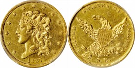 1837 Classic Head Half Eagle. McCloskey-2. Large Date, Large 5. AU-55 (PCGS).

Here is a lustrous and vivid medium gold half eagle that retains ampl...